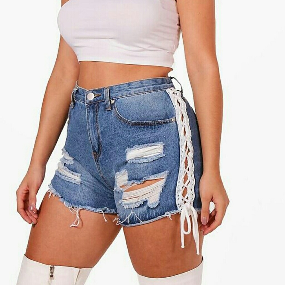 Boohoo denim side tie up sz 18 shorts